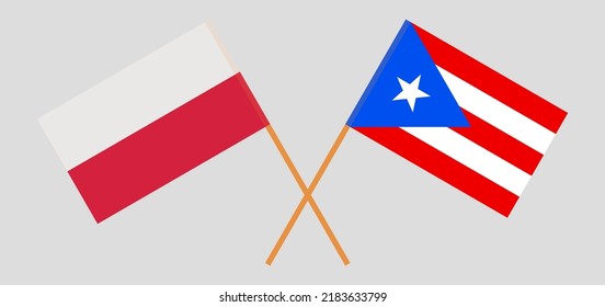 Crossed flags of Poland and Puerto Rico. Official colors. Correct proportion. Vector illustration
