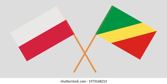 Crossed flags of Poland and Republic of the Congo. Official colors. Correct proportion