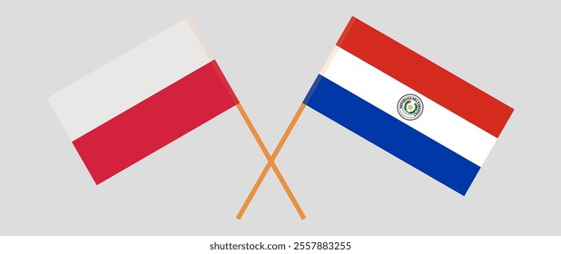 Crossed flags of Poland and Republic of Paraguay. Official colors. Correct proportion. Vector illustration.
