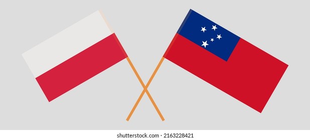 Crossed flags of Poland and Samoa. Official colors. Correct proportion. Vector illustration
