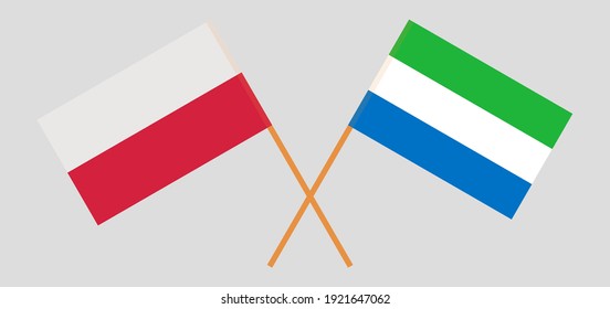 Crossed flags of Poland and Sierra Leone. Official colors. Correct proportion