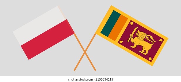 Crossed flags of Poland and Sri Lanka. Official colors. Correct proportion. Vector illustration
