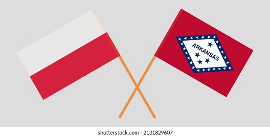 Crossed flags of Poland and The State of Arkansas. Official colors. Correct proportion. Vector illustration