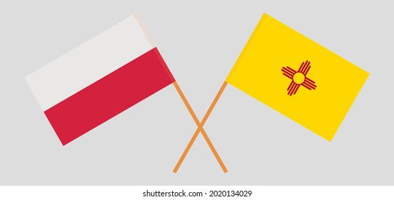 Crossed flags of Poland and the State of New Mexico. Official colors. Correct proportion