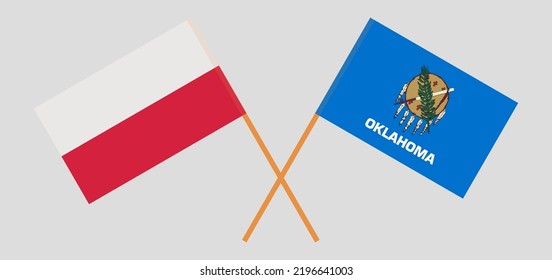 Banderas cruzadas de Polonia y el estado de Oklahoma. Colores oficiales. Proporción correcta. Ilustración del vector
