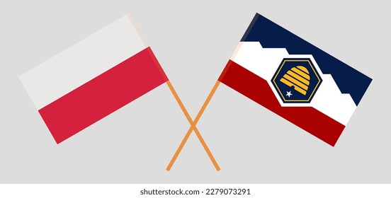 Banderas cruzadas de Polonia y el Estado de Utah. Colores oficiales. Proporción correcta. Ilustración del vector
