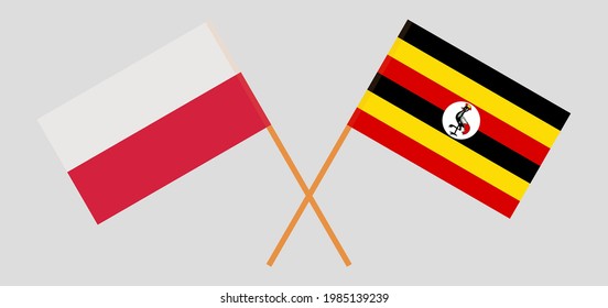 Banderas cruzadas de Polonia y Uganda. Colores oficiales. Proporción correcta