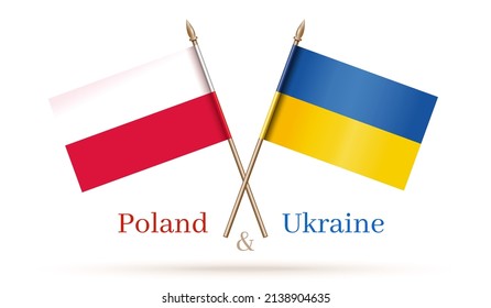 Crossed flags of Poland and Ukraine. Friendship of the two countries concept design. Vector illustration