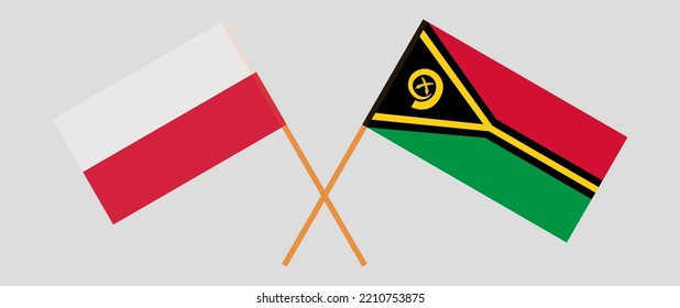 Crossed flags of Poland and Vanuatu. Official colors. Correct proportion. Vector illustration
