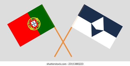 Crossed flags of Portugal and Antarctica. Official colors. Correct proportion. Vector illustration
