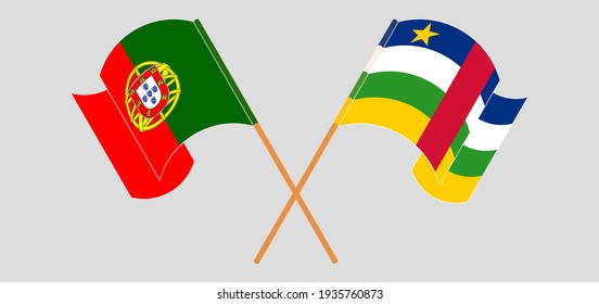 Crossed flags of Portugal and Central African Republic. Official colors. Correct proportion