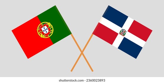 Crossed flags of Portugal and Dominican Republic. Official colors. Correct proportion. Vector illustration
