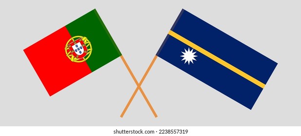 Crossed flags of Portugal and Nauru. Official colors. Correct proportion. Vector illustration
