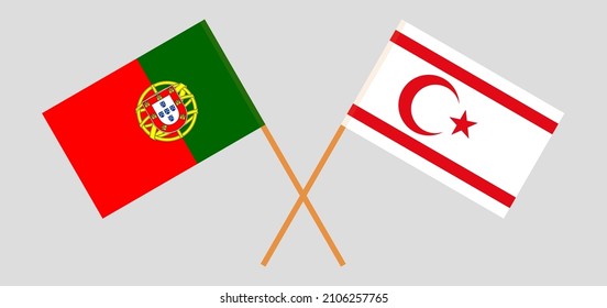 Crossed flags of Portugal and Northern Cyprus. Official colors. Correct proportion. Vector illustration
