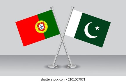 Crossed flags of Portugal and Pakistan. Official colors. Correct proportion. Banner design