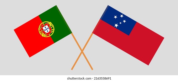 Crossed flags of Portugal and Samoa. Official colors. Correct proportion. Vector illustration
