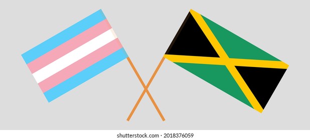 Crossed flags of pride and Jamaica. Official colors. Correct proportion