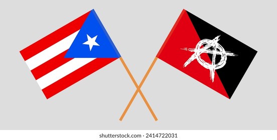 Crossed flags of Puerto Rico and anarchy. Official colors. Correct proportion. Vector illustration
