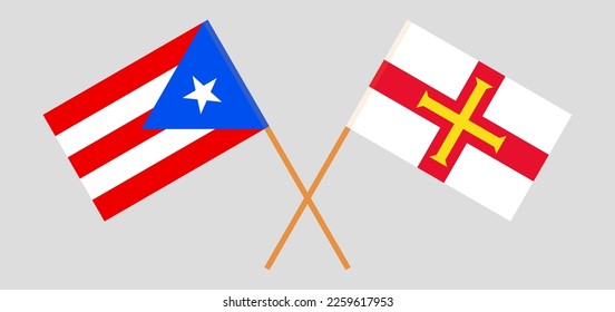 Crossed flags of Puerto Rico and Bailiwick of Guernsey. Official colors. Correct proportion. Vector illustration

