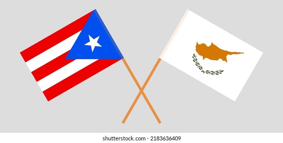Gekreuzte Flaggen von Puerto Rico und Zypern. Offizielle Farben. Richtiger Anteil. Vektorgrafik
