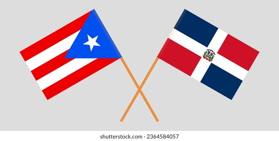 Crossed flags of Puerto Rico and Dominican Republic. Official colors. Correct proportion. Vector illustration
