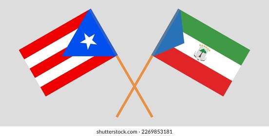 Crossed flags of Puerto Rico and Equatorial Guinea. Official colors. Correct proportion. Vector illustration