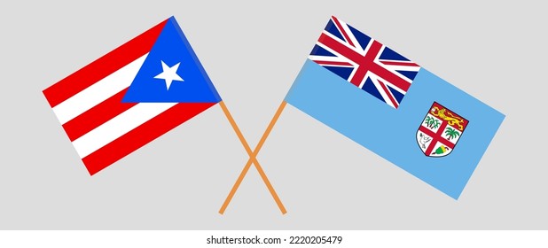 Crossed flags of Puerto Rico and Fiji. Official colors. Correct proportion. Vector illustration
