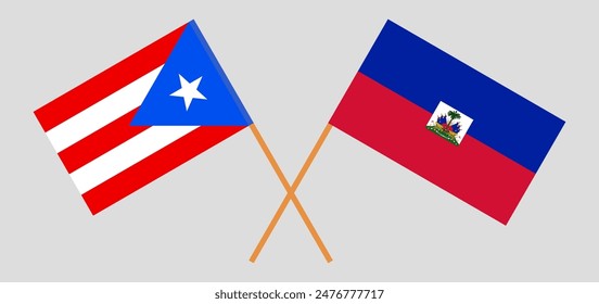 Banderas cruzadas de Puerto Rico y Haití. Colores oficiales. Proporción correcta. Ilustración vectorial
