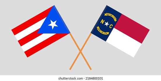 Crossed flags of Puerto Rico and The State of North Carolina. Official colors. Correct proportion. Vector illustration
