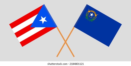 Crossed flags of Puerto Rico and the State of New Mexico. Official colors. Correct proportion. Vector illustration
