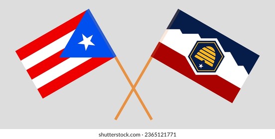 Crossed flags of Puerto Rico and The State of Utah. Official colors. Correct proportion. Vector illustration
