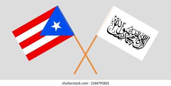 Crossed flags of Puerto Rico and Taliban. Official colors. Correct proportion. Vector illustration
