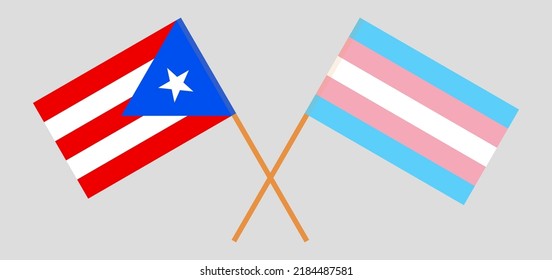 Crossed flags of Puerto Rico and Transgender Pride. Official colors. Correct proportion. Vector illustration
