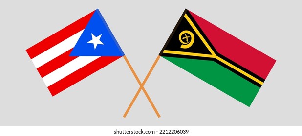 Crossed flags of Puerto Rico and Vanuatu. Official colors. Correct proportion. Vector illustration
