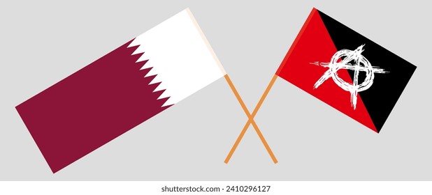 Crossed flags of Qatar and anarchy. Official colors. Correct proportion. Vector illustration
