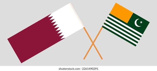 Crossed flags of Qatar and Azad Kashmir. Official colors. Correct proportion. Vector illustration
