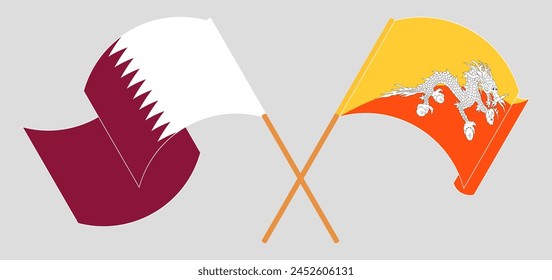 Gekreuzte Flaggen von Katar und Bhutan. Offizielle Farben. Richtiges Verhältnis. Vektorillustration

