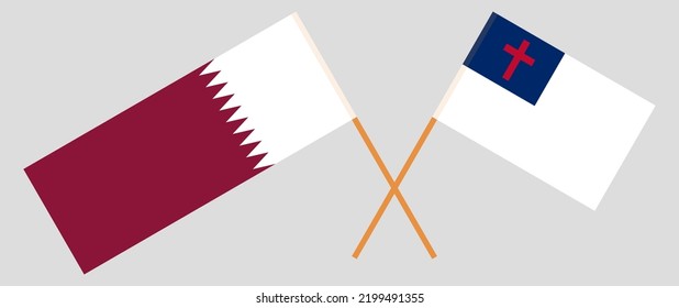 Banderas cruzadas de Qatar y cristiandad. Colores oficiales. Proporción correcta. Ilustración del vector