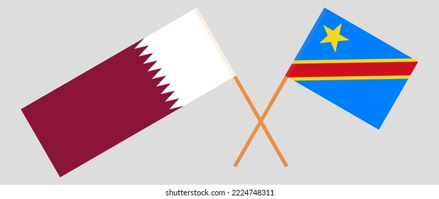 Crossed flags of Qatar and Democratic Republic of the Congo. Official colors. Correct proportion