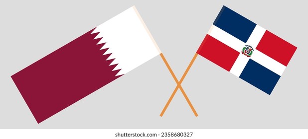 Crossed flags of Qatar and Dominican Republic. Official colors. Correct proportion. Vector illustration
