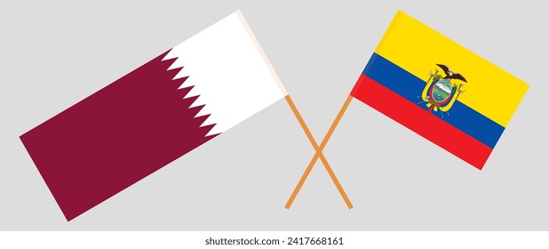 Crossed flags of Qatar and Ecuador. Official colors. Correct proportion. Vector illustration
