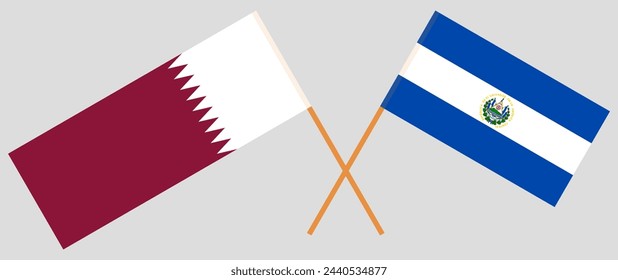 Crossed flags of Qatar and El Salvador. Official colors. Correct proportion. Vector illustration
