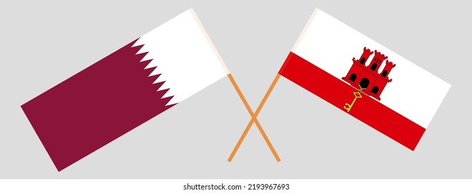 Crossed flags of Qatar and Gibraltar. Official colors. Correct proportion. Vector illustration
