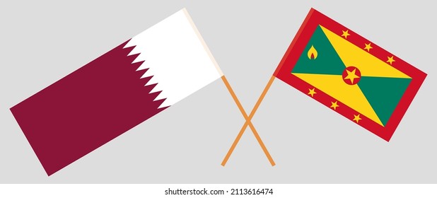 Crossed flags of Qatar and Grenada. Official colors. Correct proportion. Vector illustration
