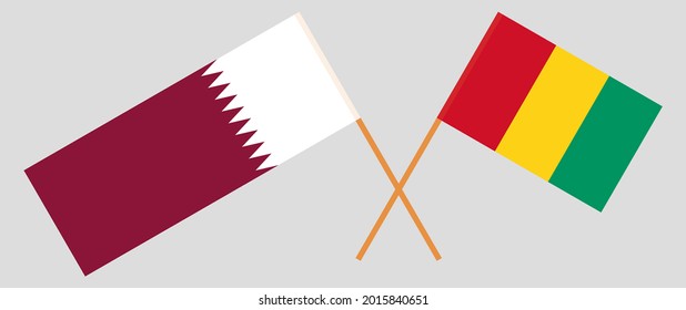 Crossed flags of Qatar and Guinea. Official colors. Correct proportion