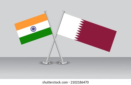 Crossed flags of Qatar and India. Official colors. Correct proportion. Banner design