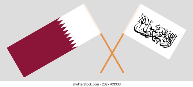 Crossed flags of Qatar and Islamic Emirate of Afghanistan. Official colors. Correct proportion