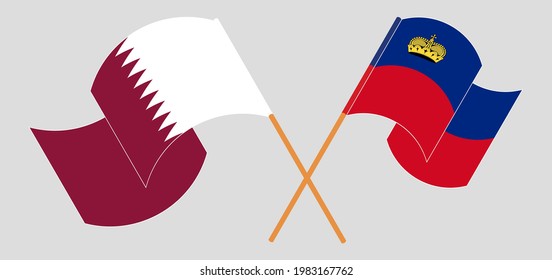 Crossed flags of Qatar and Liechtenstein. Official colors. Correct proportion