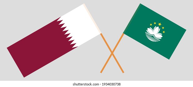 Crossed flags of Qatar and Macau. Official colors. Correct proportion