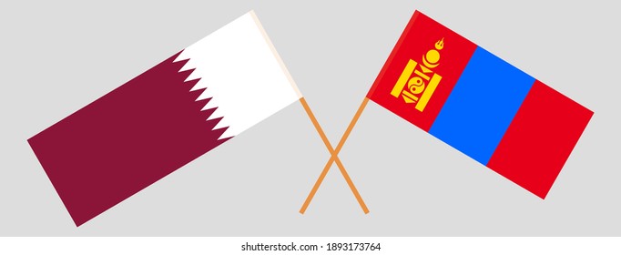 Crossed flags of Qatar and Mongolia

